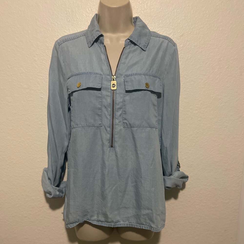 MICHAEL KORS ZIP UP SHIRT. SZ S